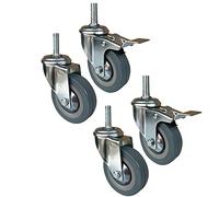 Heavy Duty Fixed Plate Casters, Pack Of 4 M10 M12 Threaded Swivel Castors With Brake 3-Inch 4-Inch Wheels 240kg 350kg(2 swivel+2 with brake,3in-M12)
