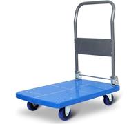 Heavy Duty Flat Moving Cart Steel Push Dolly with Metal Foldable Handle Plastic Deck Hand Truck Silent Wheels Ideal for Office & Book Transportation