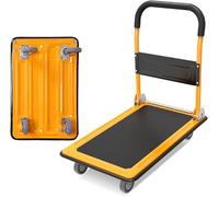 Heavy-Duty Flatbed Trolley Cart - Foldable Steel Dolly with 4 Easy-Glide Wheels - Sturdy Hand Truck for Home and Office Transport