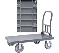 Heavy Duty Flatbed Trolley, Foldable Steel Hand Cart with Non-Slip Surface, 600kg Capacity, 4 Wheels, Portable Push Cart for Moving & Transporting - 105x63x97CM