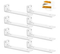 Heavy Duty Floating Shelf Brackets 10 inch, 8 PCS Wall Mounted L Shaped Support, Rustic Metal Shelf Brackets for Floating Shelves | Holds 150+lb (White)