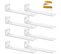 Heavy Duty Floating Shelf Brackets 12 inch, 8 PCS Wall Mounted L Shaped Support, Rustic Metal Shelf Brackets for Floating Shelves | Holds 150+lb (White)