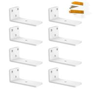 Heavy Duty Floating Shelf Brackets 4 inch, 8 PCS Wall Mounted L Shaped Support, Rustic Metal Shelf Brackets for Floating Shelves | Holds 150+lb (White)