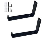 Heavy Duty Floating Shelf Brackets,L Shape Right Angle Scaffold Metal Wall Mounted Supports Brackets with Lip,Hidden Shelves Hardware,with Dcrews,Black,2 Pack (15.3cm(6in))