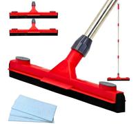 Heavy Duty Floor Squeegee - 17” EVA Foam Blade with Cloth Clip, Includes 2 Squeegee Heads, 62” Long Handle, Multi-Surface Squeegee Broom for Bathroom, Garage, Tile, Patio & Shower