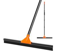 Heavy Duty Floor Squeegee with Long Handle, 18" Rubber Wiper Broom for Concrete Tile Cleaning Commercial Scrubber Mop for Garage Deck Bathroom Kitchen Pool Glass