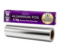 Heavy Duty Foil 25 Micron - Premium Aluminium Foil Roll 50m x 30cm - Reliable Strength Catering Tin Foil for Cooking, Baking & Professional Kitchens - 1.1kg | Quinde®
