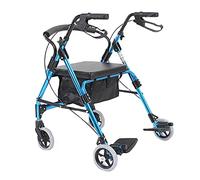 Heavy Duty Fold Up Rolling Walker with Seat & Foot Rest & Brakes & 6 Inch Wheels, Blue Portable Seniors/Disabled Rollator Walker, Outdoor Indoor Use Feito na China