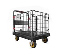 Heavy Duty Foldable Dolly Hand Truck Portable Metal Rolling Cart with Cage for Moving & Storage 28in Platform Trolley for Shopping & Warehouse Use