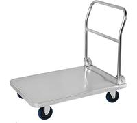 Heavy Duty Foldable Flatbed Trolley Cart - Stainless Steel Platform Dolly with Thickened Panel & Wheels for Luggage Tools Appliances Transport - Ultra Durable Push Hand Truck