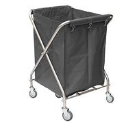 Heavy-Duty Foldable Laundry Trolley Cart with Lockable Casters Removable Service Cart Stainless Steel Basket for Housekeeping