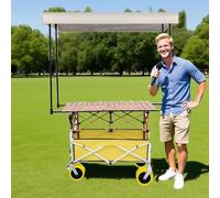 Heavy Duty Foldable Wagon Cart with Canopy - Portable Mobile Food Cart for Markets, Beach, Camping & Picnics