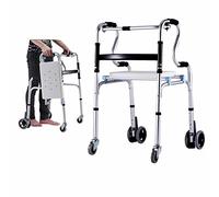 Heavy Duty Foldable Walker Rehabilitation Auxiliary Walking Frame with Wheels Detachable Seat Height Adjustable Elderly Walking Mobility Aid Silver Double The Comfort