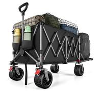 Heavy Duty Folding Camping Wagon Cart, 120-160L Capacity All-Terrain Beach Trolley with 10" Wheels, Collapsible Festival & Garden Utility Pull Cart