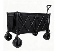 Heavy Duty Folding Camping Wagon Cart, 68L Capacity All-Terrain Beach Trolley with 10" Wheels, Collapsible Festival & Garden Utility Pull Cart, Black