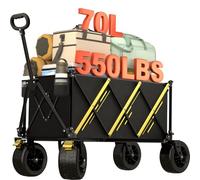 Heavy Duty Folding Festival Trolley, 250kg Capacity Collapsible Camping Wagon Cart with All-Terrain Big Wheels, 70L Portable Garden Trolley for Beach, Shopping & Outdoors