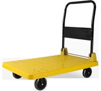 Heavy Duty Folding Flatbed Trolley Cart - Steel Dolly with Wheels Collapsible Push Hand Truck Metal Handle & Plastic Deck - Versatile Transport for Home Warehouse & Outdoor Use