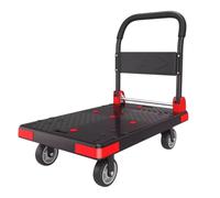 Heavy Duty Folding Flatbed Trolley Cart with Swivel Wheels - Steel Platform Dolly for Moving Office Use and Storage - Portable Push Hand Truck on Wheels (Black)