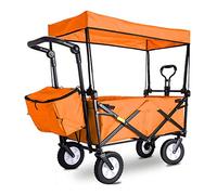 Heavy-Duty Folding Garden Cart with Canopy - Multi-Functional Portable Utility Trolley for Outdoor Activities Camping Fishing and Pulling 80kg Load Capacity