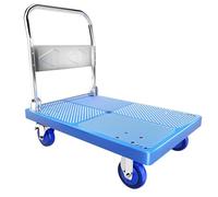 Heavy Duty Folding Hand Truck - 350kg Capacity 90x60cm Foldable Cart Blue Plastic Platform Trolley for Easy Moving & Shopping - Hand Carts for Home & Warehouse