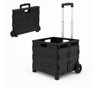 Heavy Duty Folding Trolley Box Cart - Extra Large 45L Foldable Shopping Trolley with Wheels - 25kg Capacity Boot Cart - Fold Up Storage Box for Groceries, Office, Travel, Tools (Black, 2 Wheels)