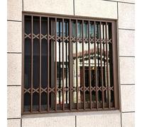 Heavy Duty Folding Window Security Bars, Expandable Aluminum Burglar Proof Window Guard with Lock, Retractable Security Grille for Basement Garage Apartment Home Windows(Brown,WxH 28 x 64 in)