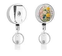 Heavy Duty Four Seasons Flowers Badge Reel with 360° Swivel Alligator Clip & 24" Retractable Nylon Cord Lightweight Name Badge Holder for Nurse Teacher Office Worker Id Card Decor
