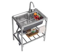 Heavy Duty Freestanding Sink Unit - Stainless Steel Wash Station with Storage Shelf & Drainpipe, Great for Commercial Kitchens, Bars or Backyard BBQs, Single Bowl Utility Sinks for Outdoor
