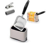 Heavy Duty Full Metal Cat Litter Scoop with Holder - Speed Sifter Litter Box Scooper Captures All Clumps - Kitty Litter Sifting Shovel Comfy Handle - Cat Scooper Includes Litter Bags & Non-Slide Clip
