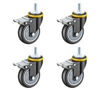 Heavy Duty Furniture Casters 4 Pack Black Polyurethane Swivel Wheels with Double Lock 7.6cm Brake Industrial Strength Perfect for Moving & Protecting Floors
