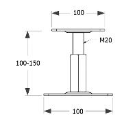 Galvanised 100-150mm Height Adjustable Elevated Post Base Support (Size: 100 x 100mm)