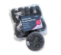 Heavy Duty Galvanised Steel Scouring Pads (10 Pack) - Long-Lasting Metal Scourers for Professional Catering, Kitchen Cleaning & Janitorial Use - KnitMesh Technologies - W90, 75-85g