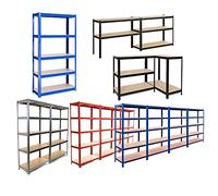 Heavy Duty Garage Workbench & 5Tier Metal Storage Shelving Unit 175KG per Shelf 825KG Total CapacityPerfect for Workshop Shed Office KitchenDurable Galvanized Racks 180x90x40cm