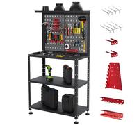 Heavy Duty Garage Workbench with Pegboard,32" Adjustable Garage Workbench with Tool Organizer,Industrial Metal Work Table with Shelves,Tool Holders and Leveling Feet for Uneven Floors