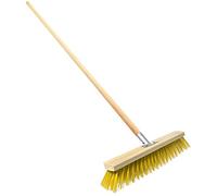 Heavy Duty Garden Broom with Handle, Outdoor for Wet & Dry Surfaces, 16″ Synthetic Hard Bristle Sweeping Brush with Metal Bracket for Cleaning Gardens, Yards, Patios, Deckings, Driveways (Yellow)