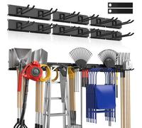 Heavy Duty Garden Tool Organizer 96 Inch - 20Pack Carries 720 lbs, Garage Tool Organizer Storage System, 6 Rails with 12 Adjustable Metal Hooks, Yard Shed Rack for Rake Broom Mop Snowboard