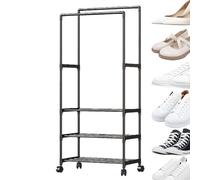 Heavy Duty Garment Rack, Double Rod Clothing Racks on Wheels, Rolling Clothes Organizer for Coats, Shirts, Dresses, Multi-Functional Bedroom Clothes Rack, 1 Piece