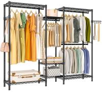 Heavy Duty Garment Rack, Portable Wardrobe Clothe Rack Organizer, Freestanding Custom Clothing Rack for Hanging Clothes, 7 Tiers Adjustable Wire Shelving with 4 Hanger Rods and Side Hooks, Black
