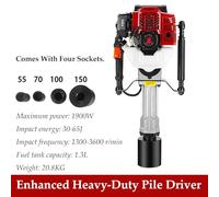 Heavy Duty Gasoline T Post Pounder Driver 2-Stroke Engine Handheld Pile Driver Kit with 55mm/70mm Sleeves for Farm Fencing Construction Sites (A)
