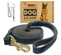 Heavy Duty Genuine Leather Braided Dog Training Leash, 8ft x 3/4 inch, Comfortable for Large, Medium, Small Dogs (Black)