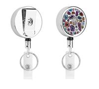 Heavy Duty Geodes and Rocks Badge Reel with 360° Swivel Alligator Clip & 24" Retractable Nylon Cord Lightweight Name Badge Holder for Nurse Teacher Office Worker Id Card Decor