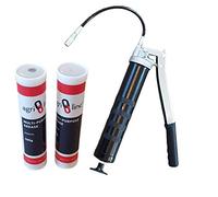 Heavy Duty Grease Gun With 2 Grease Cartridges Bundle Offer, Professional 10,000 PSi Lever Grease Gun with Flexible Hose and Coupler, EP2 Lithium-based Grease, 2 qty 400g/14oz Cartridges, by Agri-Linc