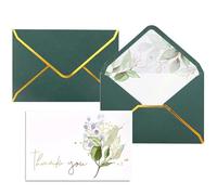 Heavy Duty Greenery Thank You Cards with Envelopes - 36 PK - Thank You Notes with Gold Foil Letterpress 4 x 6 Inches Blank Note Cards for Wedding Bridal Shower Baby Shower Card Business