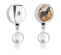 Heavy Duty Grevy's Zebra on Grassland Badge Reel with 360° Swivel Alligator Clip & 24" Retractable Nylon Cord Lightweight Name Badge Holder for Nurse Teacher Office Worker Id Card Decor