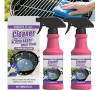 Heavy Duty Grill Degreaser Spray, Fast Acting BBQ Grill Cleaner, Multi-Purpose Foaming Cleaner for Outdoor Grill, Oven and Kitchen, Removes Baked on Grease, 120ml (Pink- 2pcs)