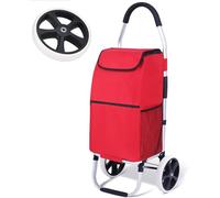Heavy-Duty Grocery Cart with Wheels Compact Foldable Shopping Trolley with Removable Waterproof Grocery Bag Aluminum Alloy Frame 2-Wheel Portable Red Cart