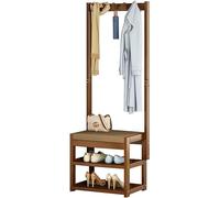 Heavy Duty Hall Tree with Bench, Coat Rack Stand with 5 Hooks and 2-Tier Shoe,FreeStanding Wooden Shoe and Coat Rack with Shelf and Hooks for Hallway, Easy to Assemble,N(Size:50x29x168cm)