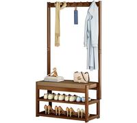 Heavy Duty Hall Tree with Bench, Coat Rack Stand with 5 Hooks and 2-Tier Shoe,FreeStanding Wooden Shoe and Coat Rack with Shelf and Hooks for Hallway, Easy to Assemble,N(Size:80x29x168cm)