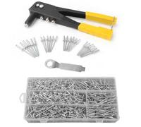 Heavy Duty Hand Pop Rivet Gun Tool Kit 1000 Assorted Rivets 4 Nozzle Head Sizes