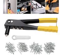 Heavy Duty Hand Pop Rivet Gun Tool Kit + 400Pcs Assorted Rivets + 4 Nozzle Head